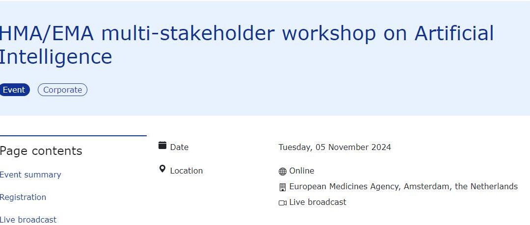 🔔 HMA/EMA Multi-stakeholder Workshop on Artificial Intelligence – 5 Nov 2024